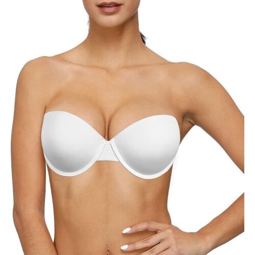 Vgplay Sexy Strapless Bra Solid White Plunge Underwear Padded Push Up Underwire Lingerie Transparent Straps Bras For Women