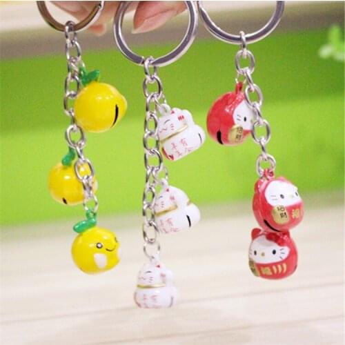1pc cartoon creative wealth cat Maneki Neko Lucky Bell key ring cute keychain pompom love doll