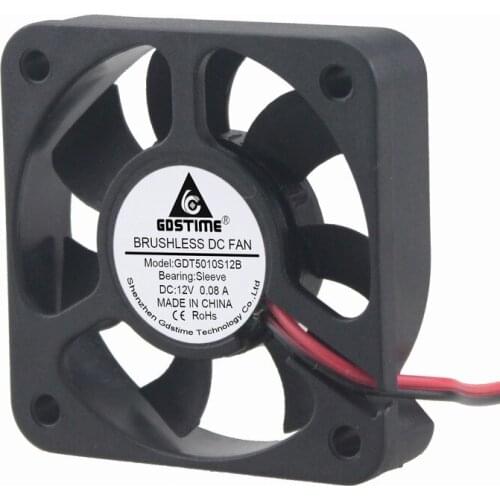 Gdstime 2 pcs 50x50x10mm Square 5010 DC 12V Brushless Cooling Fan 5cm PC Chip Cooler 50mm x 10mm 7 Blade