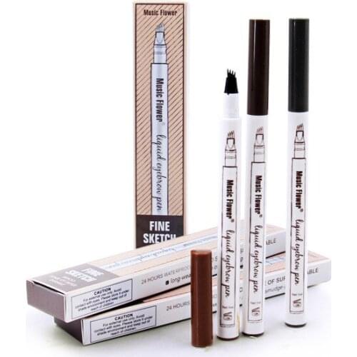 200pcs Music Flower Patented Microblading Eyebrow Tattoo Pen Waterproof Fork Tip Eyebrow Pencil 4 Heads Liquid Eye Brow Makeup
