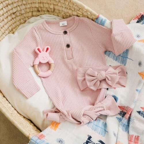 3pcs Baby Romper Clothes 0-24M Newborn Rompers Cotton Knitted Ribbed Long Sleeve Jumpsuit Outfit Clothes for Spring Autumn 80cm