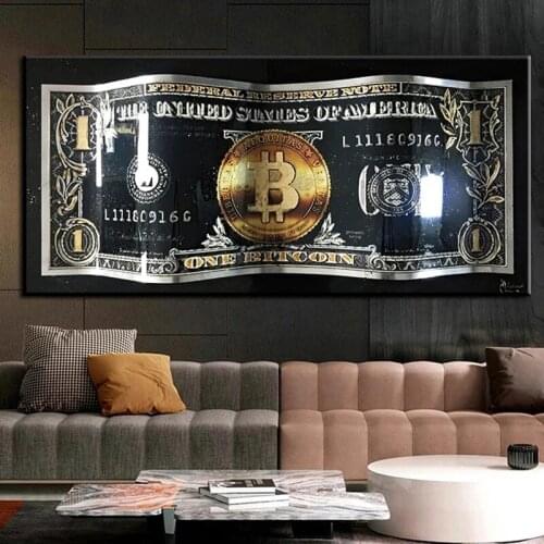 Bitcoin Dollar Canvas Painting Modern Inspirational Money Posters and Prints Wall Art Canvas Picture Vintage Living Room Decor
