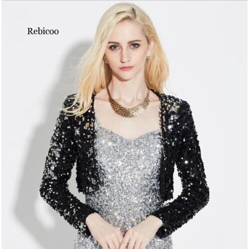 Sparkly Sexy Women Sequin Cardigan Jacket Coat Long Sleeve Short Cropped Shrug Clubwear Vintage Party Costumes