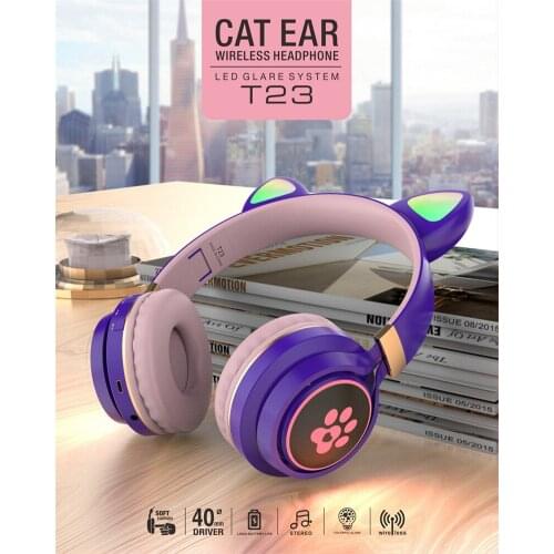 Flashing LED Cute Cat Ears Headphones Bluetooth-compatible Wireless Headset With Mic Kid Girl Stereo Music Earbud Phone Earphone