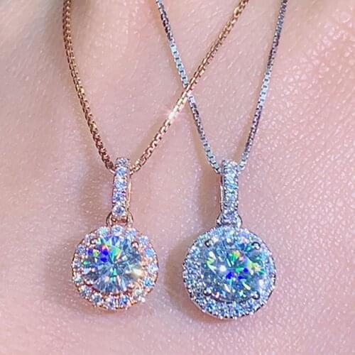 14K White Gold Women Pendants Necklaces Moissanite Diamond 0.5 1 2 3 4 5 Carat Round Wedding Anniversary Engagement Party Gift