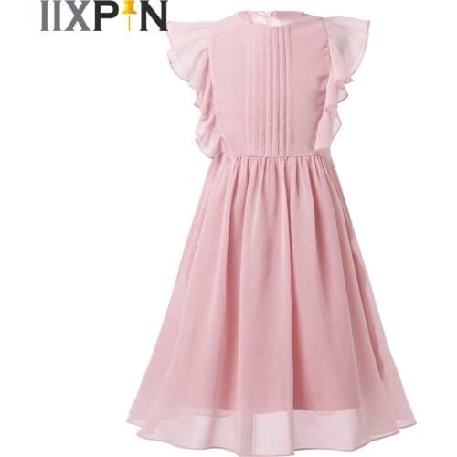 Kid Dresses for Girls Chiffon Ruched Solid Color Princess Dancewear Elegant Girl Party Performance Summer Dress filles robes