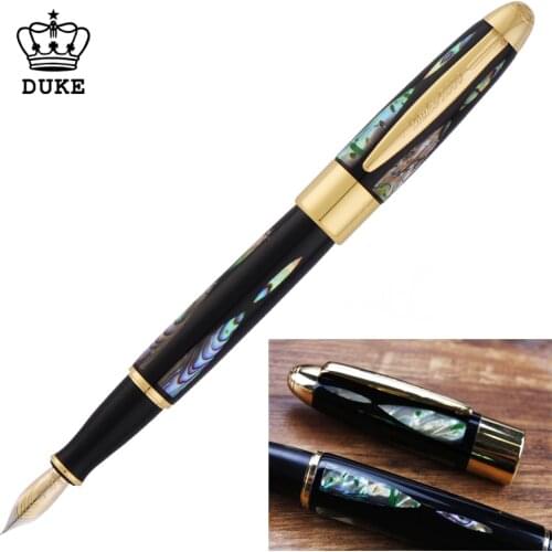 Duke 14K Gold Fountain Pen Beautiful Bright Pearl In The Dark Green Sea Fine Nib 0.5mm Gift Pen & Wooden Gift Box for Collection