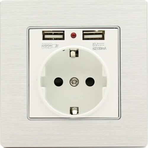 Dual USB Charging Port 2.1A Wall Charger Adapter EU Socket With Usb Power Outlet PC Panel White New Luxury Panel