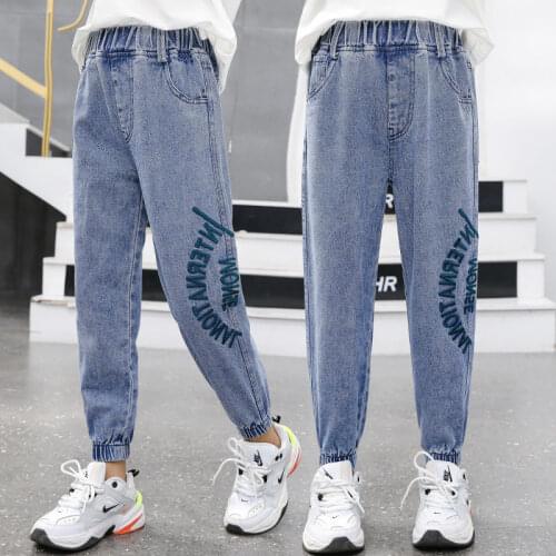 Loose Style Kids Jeans for Girls Boys Jeans Children Blue Cotton Casual Denim Pencil Pants With Pocket Teenager Trousers 5-14Yrs