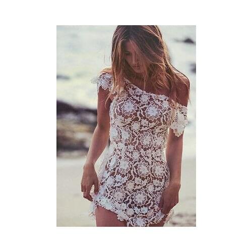 Women Bathing Suit Sexy Lace Crochet Bikini Cover Up Swimwear Beach Mini Dress