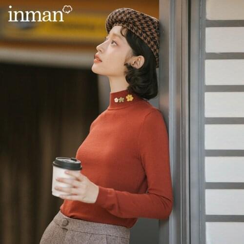 INMAN Winter Retro Art Lovely Pullover Inner Half High Collar Womens Sweater