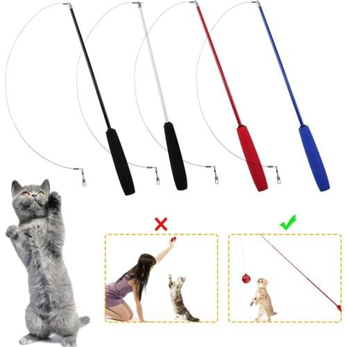 Cat Teaser Wands Interactive Retractable Fishing Pole Wand Cat Catcher Teaser Stick Rod Toy for Kitten Training Exercising