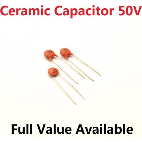 100PCS Ceramic capacitor 50V 50P/56P/68P/75P/82P/100P/120P/150P/200P/PF 560/680/750/820/101/121/151/201/P capacitance 68PF 75PF