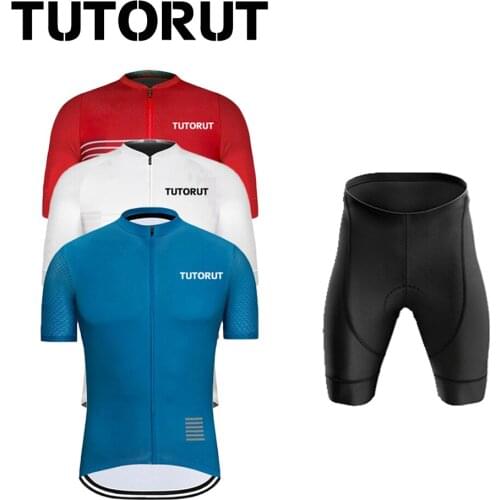 TUTORUT Men Cycling Jersey Set Short Sleeve Road Racing Bike Clothing Summer Mountain Bicycle Shirts With Reflective Strip