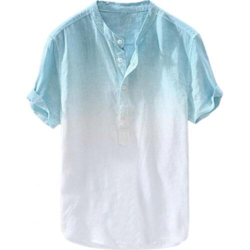 Summer Men Polo-Shirt Gradient Turn-down Collar Plus Size Shirts Short Sleeves Loose Fitness Shirt Casual Shirts