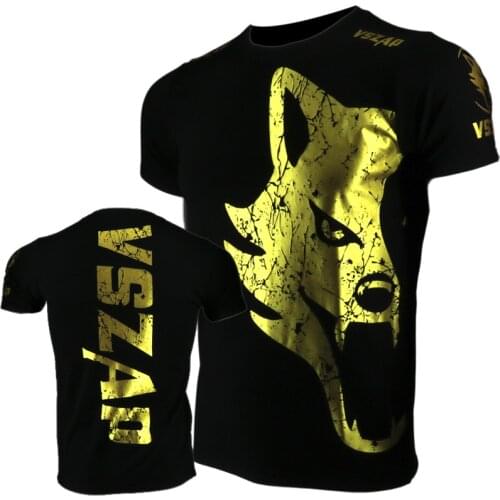 VSZAP Golden Jerseys Fight MMA T-Shirt Fitness Muay Thai Cotton Breathable T Shirt Men Kickboxing