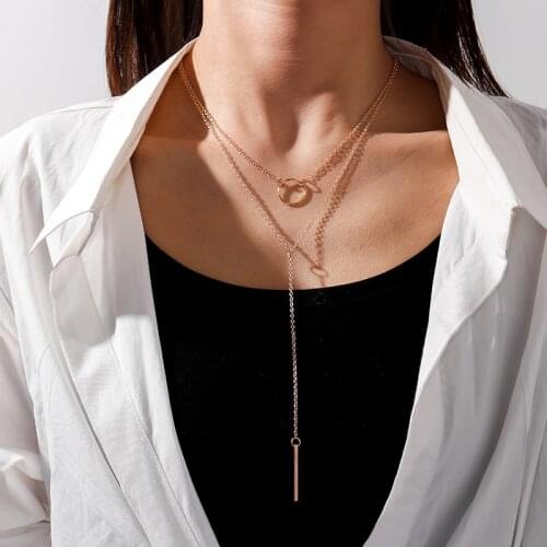 Trendy Circle Strip Pendants Necklaces for Women Hollow Simple Style Geometric Tassel Multilayered Chain Necklace Daily Jewelry