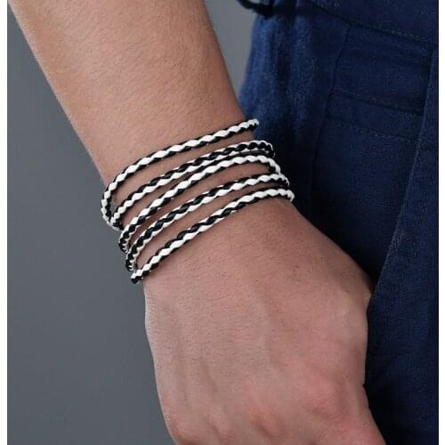 Fashion Retro Braided Leather Bracelet Men Women PU Chain Link Bangles Charm Bracelet with 5 Laps Jewelry Gifts 2020