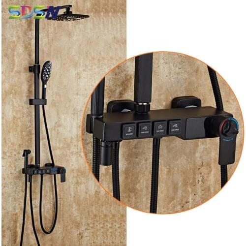 Bathroom Shower Set SDSN Black Bronze Bathroom Shower Set Thermostatic Bath Shower System Brass Shower Faucet Digital Shower Set