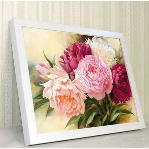 5D Full Diamonds Peony Flowers Embroidery Cross Stitch Kits Household Handmand DIY Decoration Crafts Material Package 40*30cm