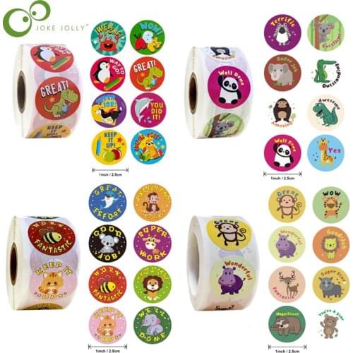 500 Pcs/Pack Cartoon Aniamls Sticker Teacher Reward Stickers School Student Encouragement Words for Kids Toy Sticker GYH
