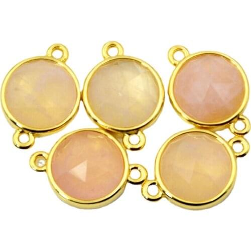 Natural crystal quartz connector Faceted round Gem stone charms tiny jewelry gold bezel setting findings double bail pendant