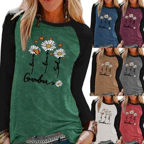 Autumn and Winter Women Fashion Printing Clothing Graphic Tee Raglan Long Sleeve Round Neck Pullover Loose Casual Shirt XS-5XL