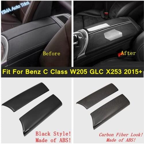 Lapetus Armrest Storage Box Cover Trim ABS For Mercedes-Benz C Class W205 GLC X253 2015 - 2021 Black / Carbon Fiber Interior