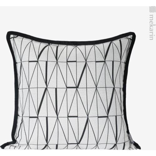Geometric Line Embroidered Cushion Pillow Model Room Hotel Club House Black and White Square Pillow Sofa Pillow Bedroom Pillow