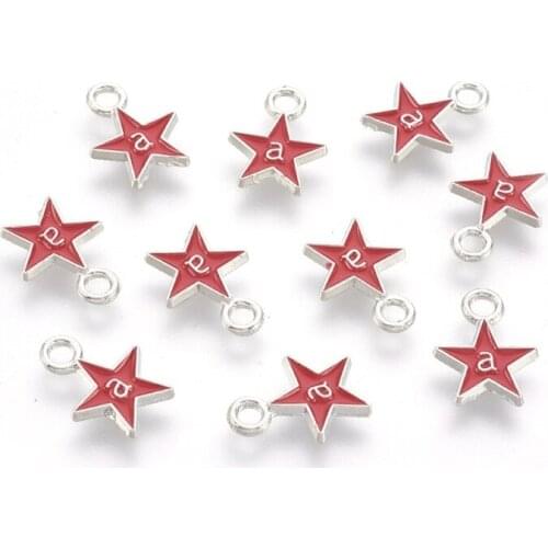 10pcs Alloy Enamel Charms Pendants Star Red Golden 13x10x1.5mm For DIY Jewelry Making Necklaces Handicrafts Supplies