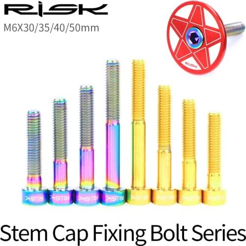 Risk 1pc M6x30/35/40/50mm Titanium Bicycle Headset Cap Bolt Mountain Bike 3 Colors Ultralight Headset Stem Bolt Screw Bike Parts
