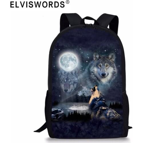ELVISWORDS 3D Cool Wolf Printed School Bags For Boys Girls Orthopedic Book Bags Children Kids School Backpack Mochila Escolar