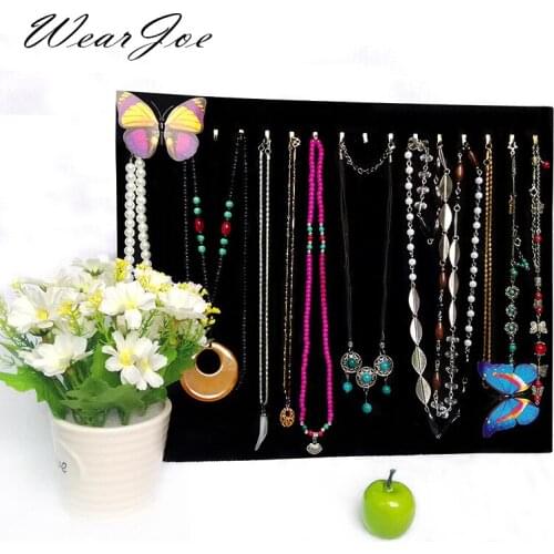 High Capacity 17 Hooks Necklace Pendant Chain Display Storage Flat Support Black Velvet Jewelry Carrying Plate Foldable Stand