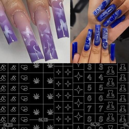 New Nail Art Airbrush Stencils Nails Designer Inspired Reusable Decals Butterfly/Heart/Star/Cartoon Template for Fun Prints C021