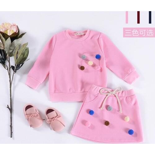 Spring Fall Girls Clothing Set Long Sleeve Shirts Skirt Kids Clothes for Girl Colorful Hairball Casual Children Suits Costume