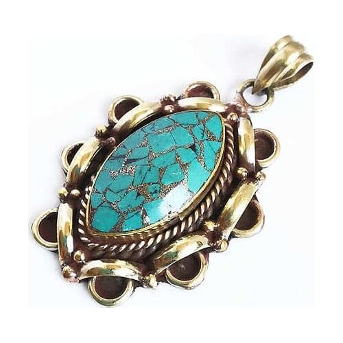 Tibetan Jewelry Copper Inlaid Turquoises Big Flower Pendants TBP411