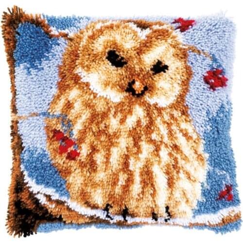 Latch Hook Animal Owl Kits for DIY Throw Pillow Cover Sofa Cushion Cover Cats Pattern Printed 16X16 inch