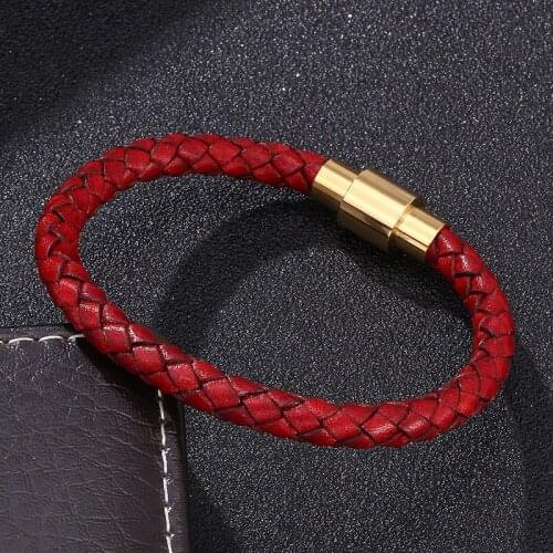 Women Men Jewelry Vintage Color Braided Leather Charm Bracelet Gold Color Magnetic Clasp Fashion Wristband Bangles Gifts S0251