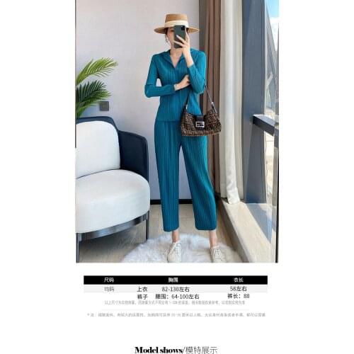 HOT SELLING Miyake fold the clothes suit fold long sleeve zipper hooded coat + Bloom pants solid suit IN STOCK