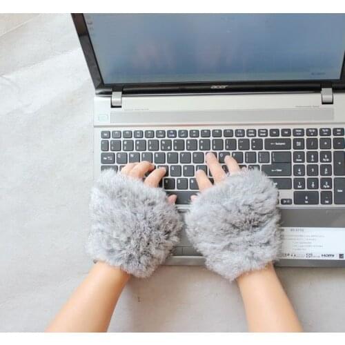 Winter Soft hand knitting rabbit fur Fingerless Half Cuff Gloves elastic 3 color