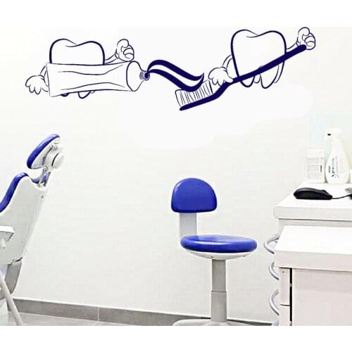 Teeth Toothpaste Dentistry Wall Decal Vinyl Dentist Bathroom Decor Wall Stickers Waterproof Dental Clinic Wall Decoration Z673