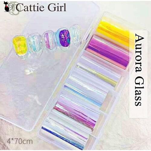 1Box Aurora Nails Cellophane Foil Film Sticker Glass Paper Korean Nail Trend Design Ice Cube Manicure DIY Nails 4*70CM