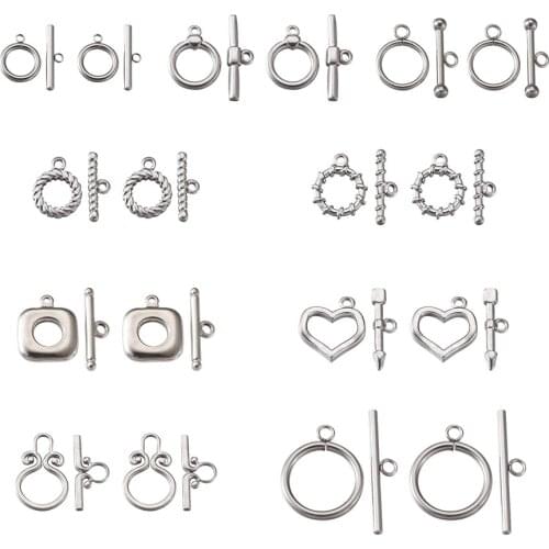 18 Sets 304 Stainless Steel Toggle Clasps Mixed Shapes Fastener Bracelet Buckle OT Clasp For Jewelry Making Diy Accessories