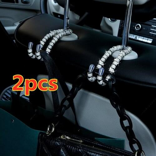 2pcs Car Hook Universal Seat Back Organizers Bling Diamond Car Headrest Bag Hangers Strong Durable Auto Back Seat Storage Hook