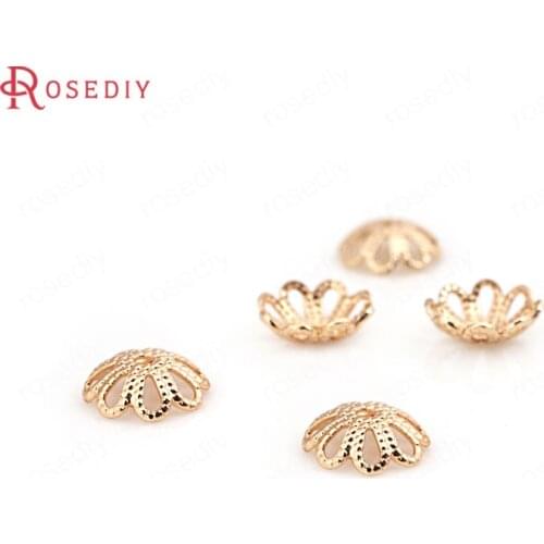 20PCS 6MM 24K Champagne Gold Color Plated Brass Beads Caps High Quality Diy Jewelry Accessories