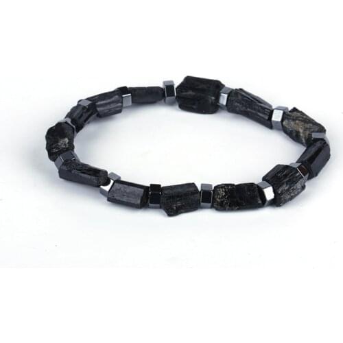 2020 Healing Natutal Raw Rough Black Tourmaline Hexagon Hematite Bead Charms Unisex Bracelet Energy Bracelet Women Wedding Gift