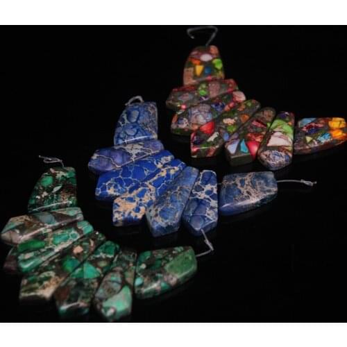 7pcs/set Top Drilled Emperor Stone Arrow Graduated Beads,Ocean Sediment Impression Jaspers Slice Pendant Necklaces Jewelry Bulk