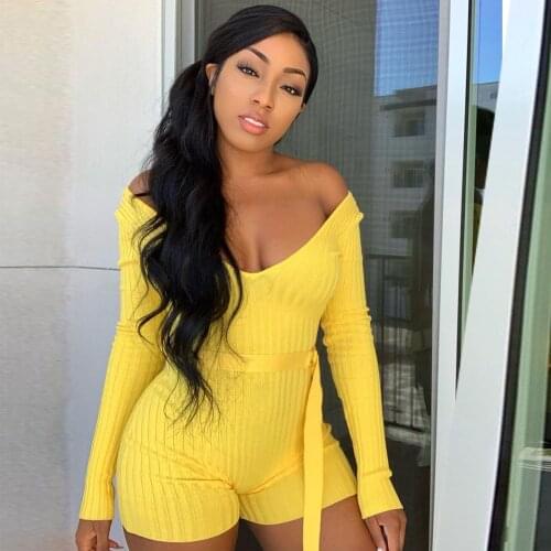BKLD Rompers Womens Jumpsuit Bandage Solid Color Bodycon Playsuit Long Sleeve Off The Shoulder Womens Summer Clothing