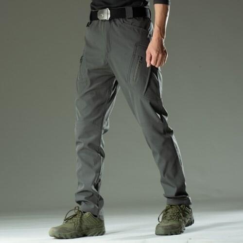 Stretch Soft Shell Army Fan Tactical Cargo Pants Spring Autumn Outdoor Sport Loose Straight Multi-pocket Overalls Trousers