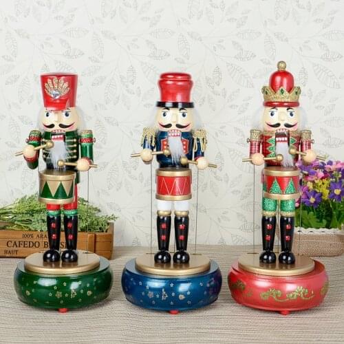30cm Wooden Nutcracker Doll Drummer Figurine Music Box Collection Ornament Decoration Toy Christmas Gift for Child Family Friend